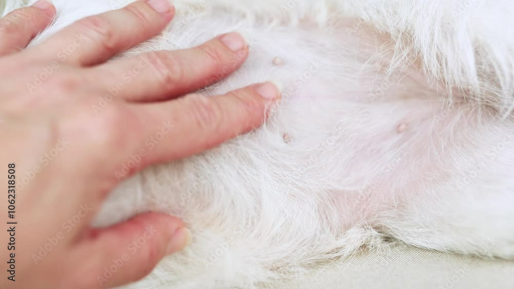 Owner's hand petting her pregnant female dog's belly. Pregnancy, breeding, breeder concept. Owner's hand petting her pregnant female dog's belly. Pregnancy, breeding, breeder concept.