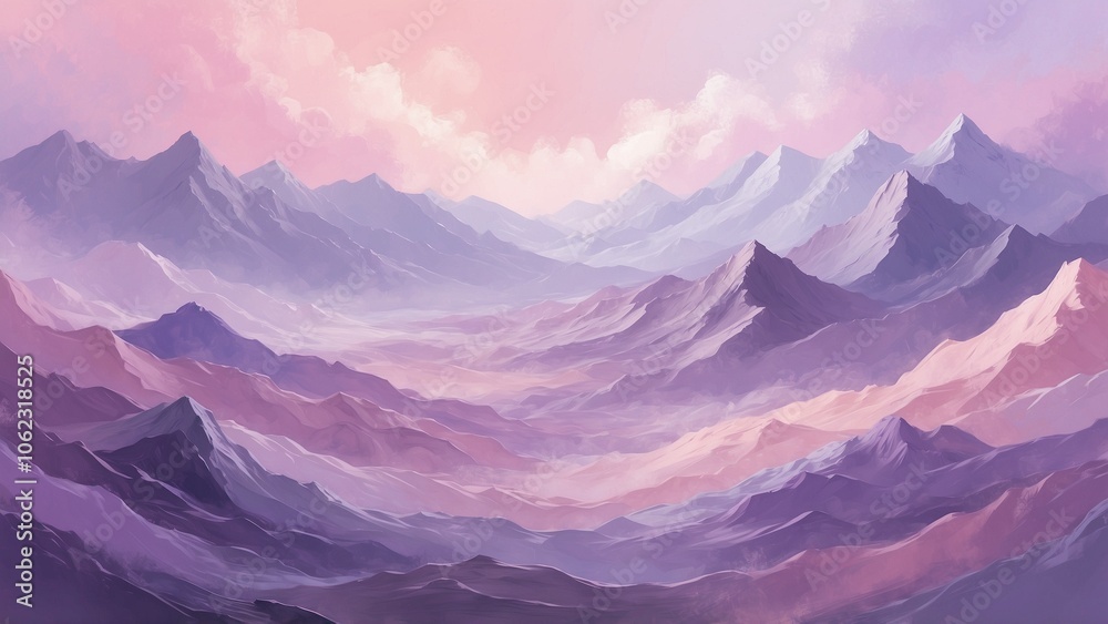 Fototapeta premium Pastel mountain landscape with pink and purple hues