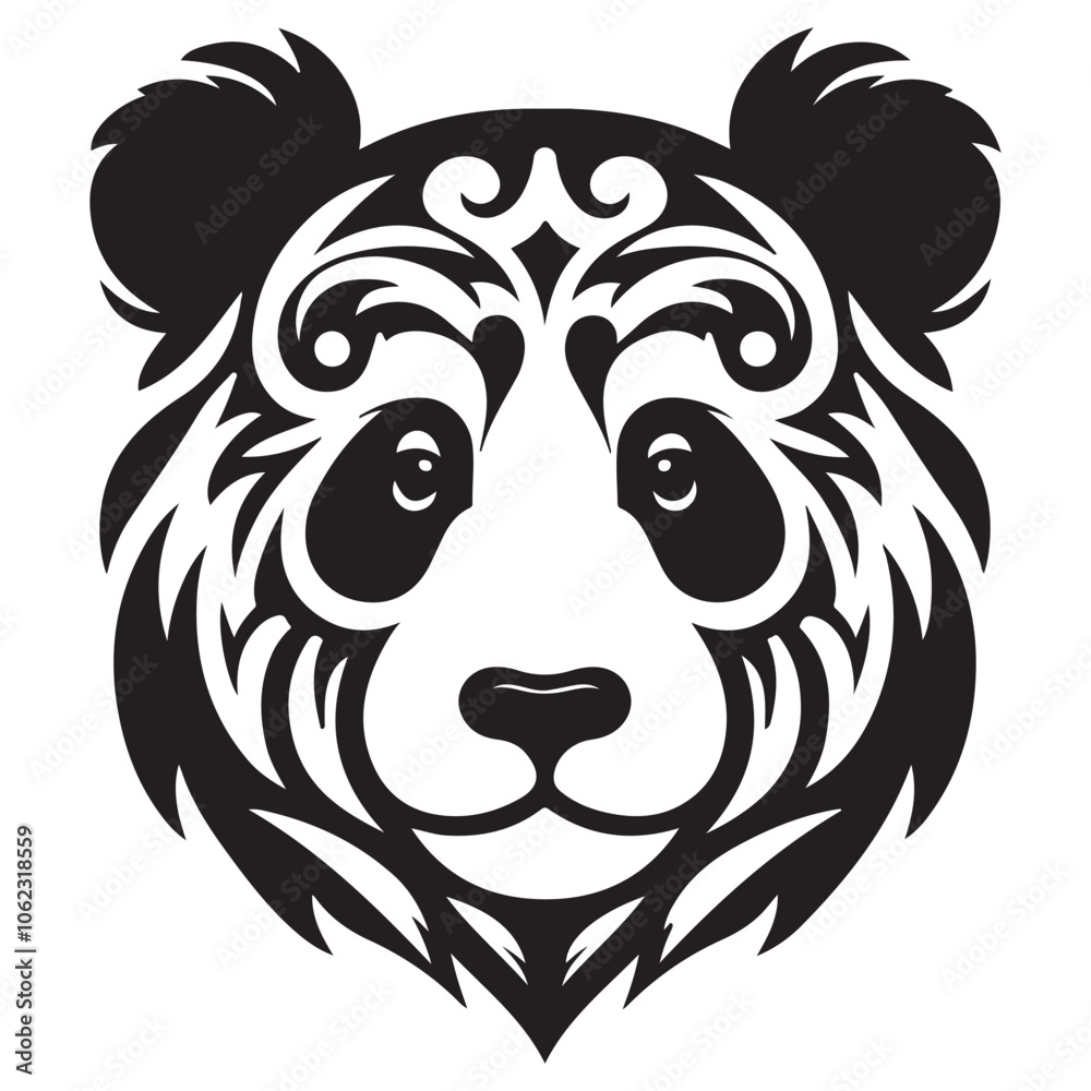 Fototapeta premium a black and white panda bear head with swirly designs on its face