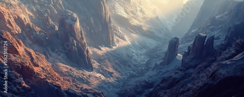 Wallpaper Mural Rocky desert canyon glowing in the soft light the setting sun, with deep shadows and jagged cliffs Torontodigital.ca
