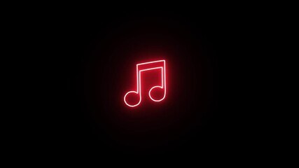 Music icon isolated .Glowing neon audio music player icon animation With black background.