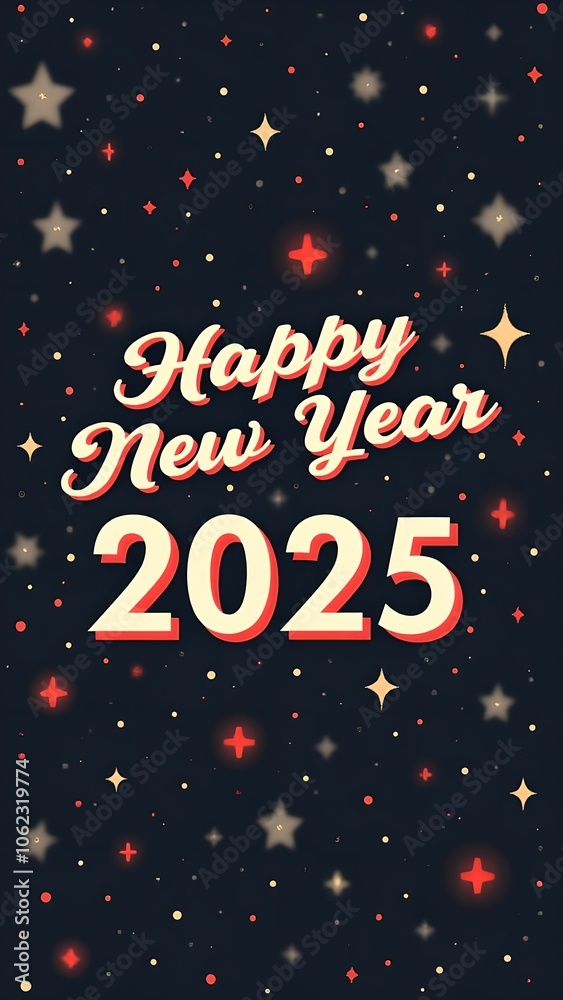 Abstract style line art drawing festive wallpaper featuring a Happy New Year 2025 design. Abstract style line art drawing festive wallpaper featuring a Happy New Year 2025 design.