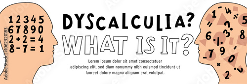 Dyscalculia concept. Math disability banner. Number dyslexia landscape poster.