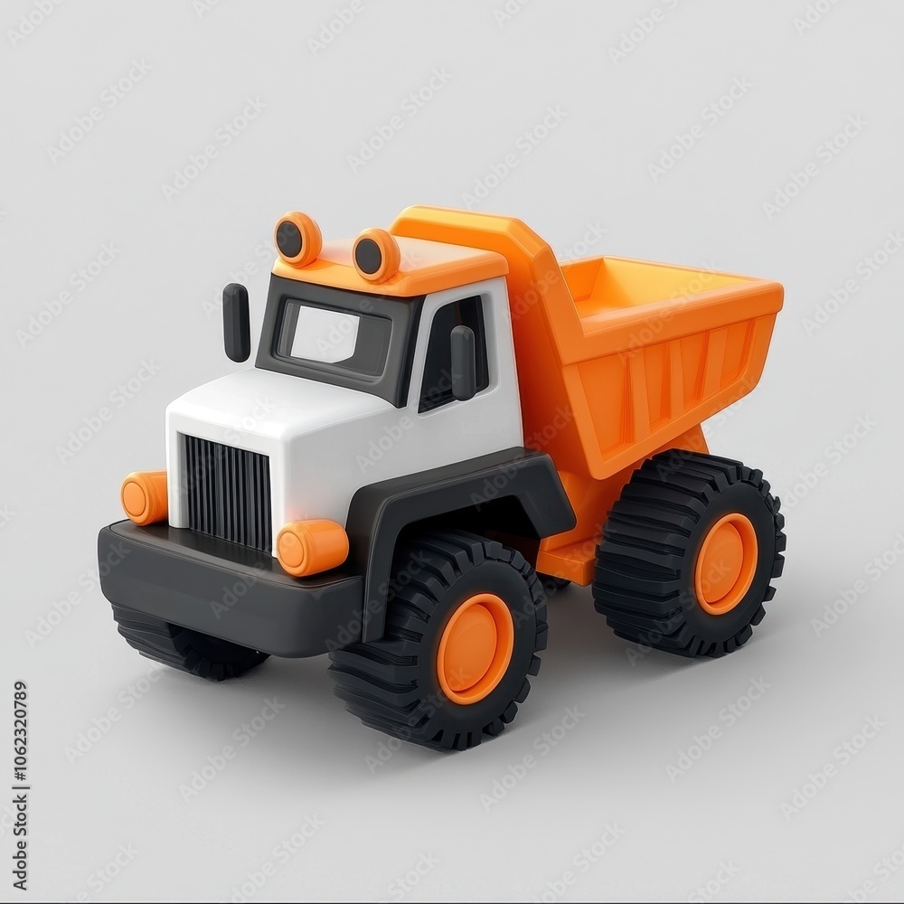 Bright Orange Toy Dump Truck on a Minimalist Background Bright Orange Toy Dump Truck on a Minimalist Background
