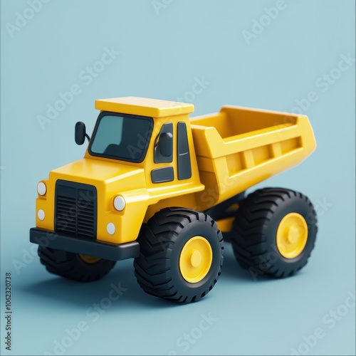 Bright Yellow Construction Dump Truck on Blue Background