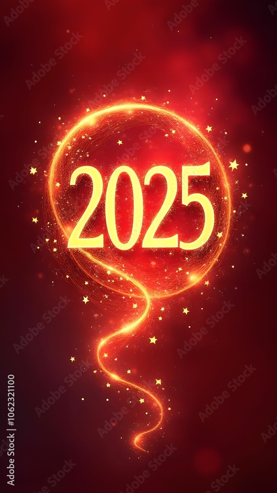 New Year 2025 on red background Christmas card New Year 2025 on red background Christmas card