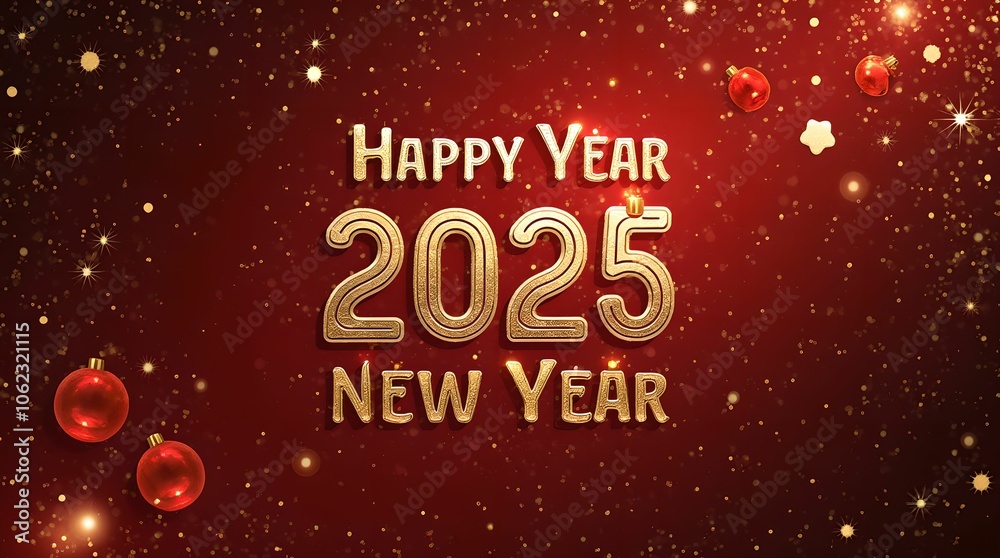 New Year 2025 on red background Christmas card New Year 2025 on red background Christmas card