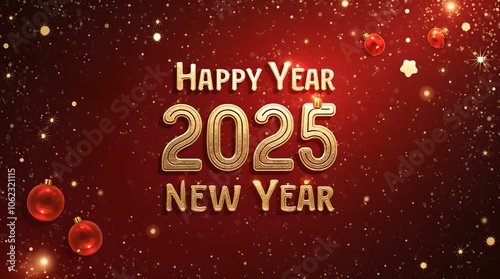 New Year 2025 on red background Christmas card