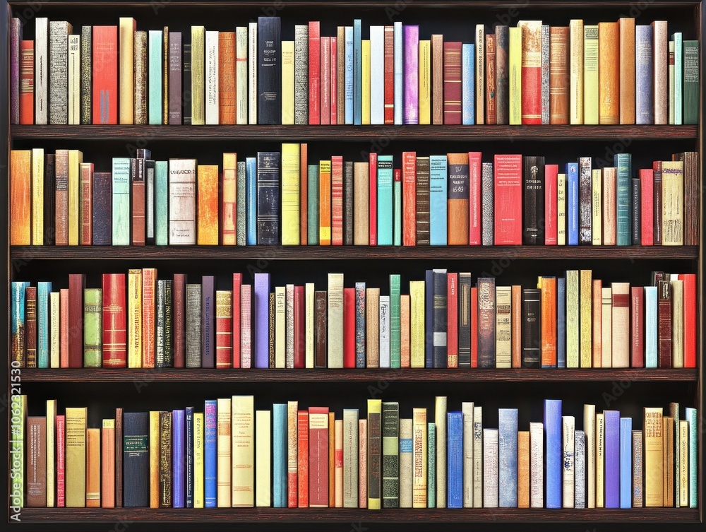 A colorful bookshelf filled with a variety of multi-colored books arranged neatly, creating a vibrant and organized backdrop. A colorful bookshelf filled with a variety of multi-colored books arranged neatly, creating a vibrant and organized backdrop.