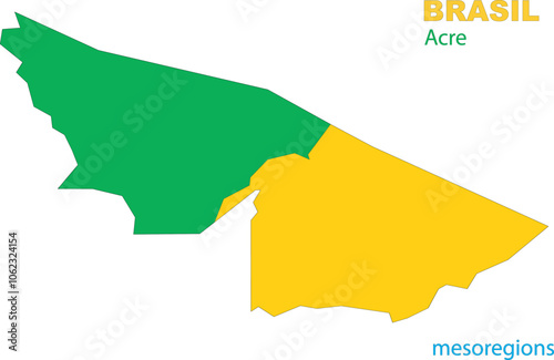 Map of the territory of the state of Acre with divisions by highlighted mesoregions, vector with simple lines of political divisions