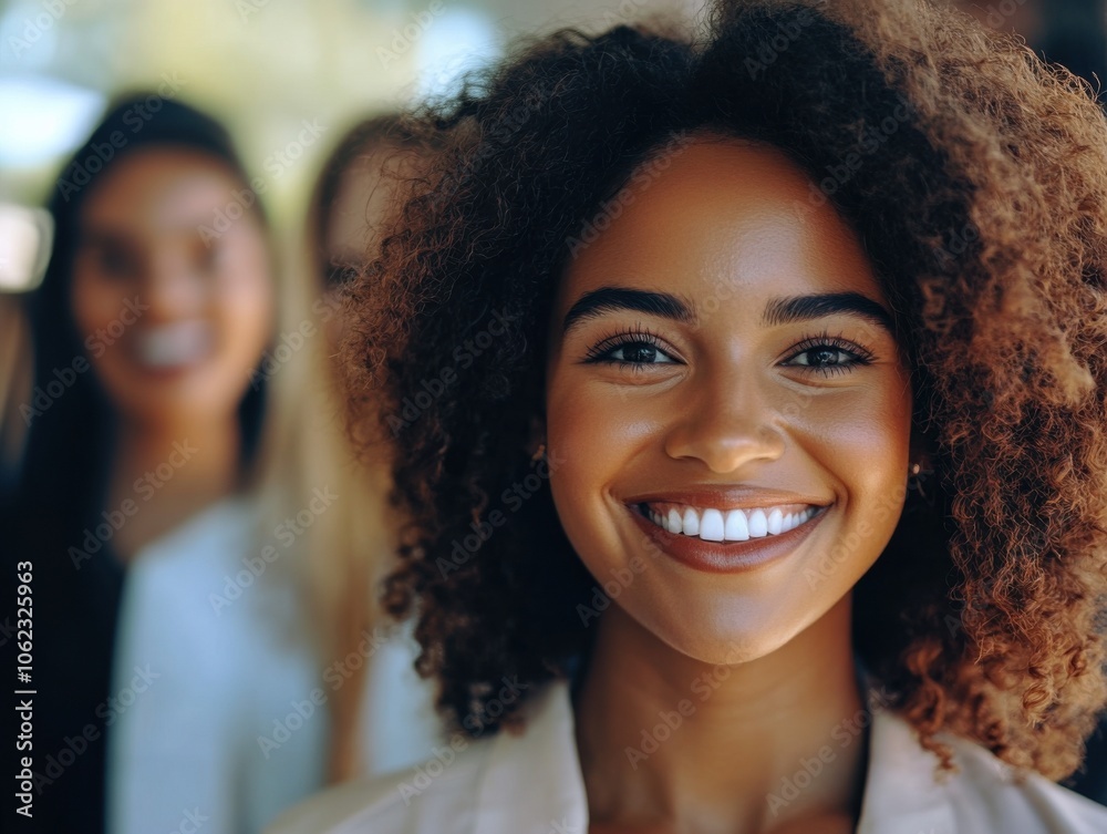 A group of diverse businesspeople stands together, smiling confidently. The focus is on a woman in front, symbolizing unity and positivity. A group of diverse businesspeople stands together, smiling confidently. The focus is on a woman in front, symbolizing unity and positivity.