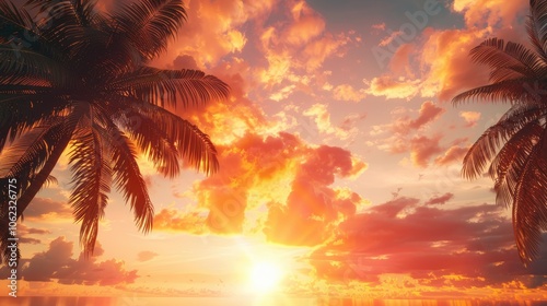 Sunrise or Sunset View of Tropical Sky in Orange Glow