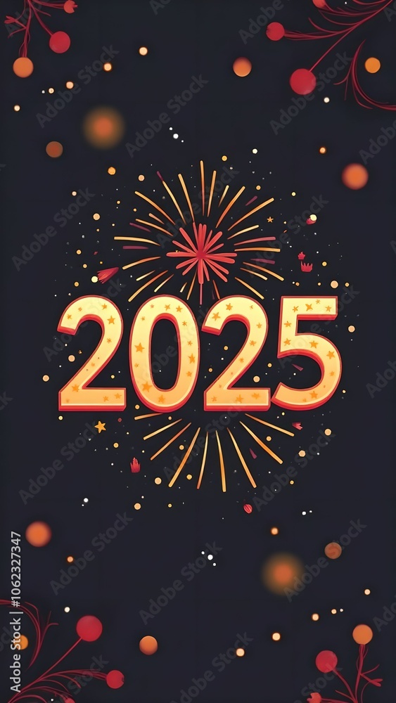 Fototapeta premium Festive wallpaper featuring a Happy New Year 2025 design.