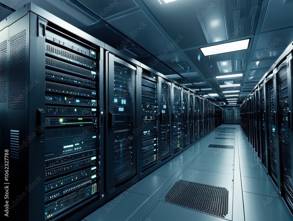 A cinematic 8k image depicting a data center server room with rows of illuminated servers under soft lighting, creating a futuristic and organized atmosphere. A cinematic 8k image depicting a data center server room with rows of illuminated servers under soft lighting, creating a futuristic and organized atmosphere.