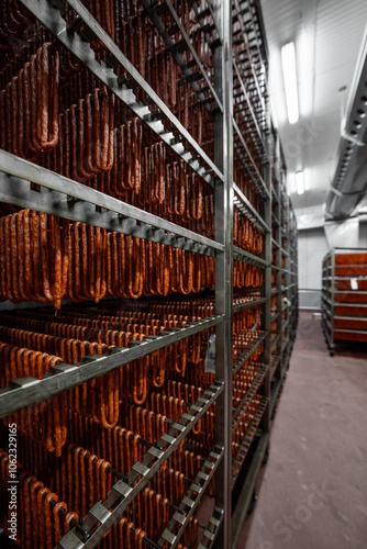 Production of sausages - smoking and maturing process - meat industry