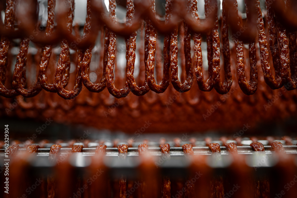 sausage smoking - food industry - huge meat production