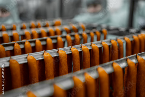 Obraz na płótnie Production of sausages - smoking and maturing process - meat industry w salonie