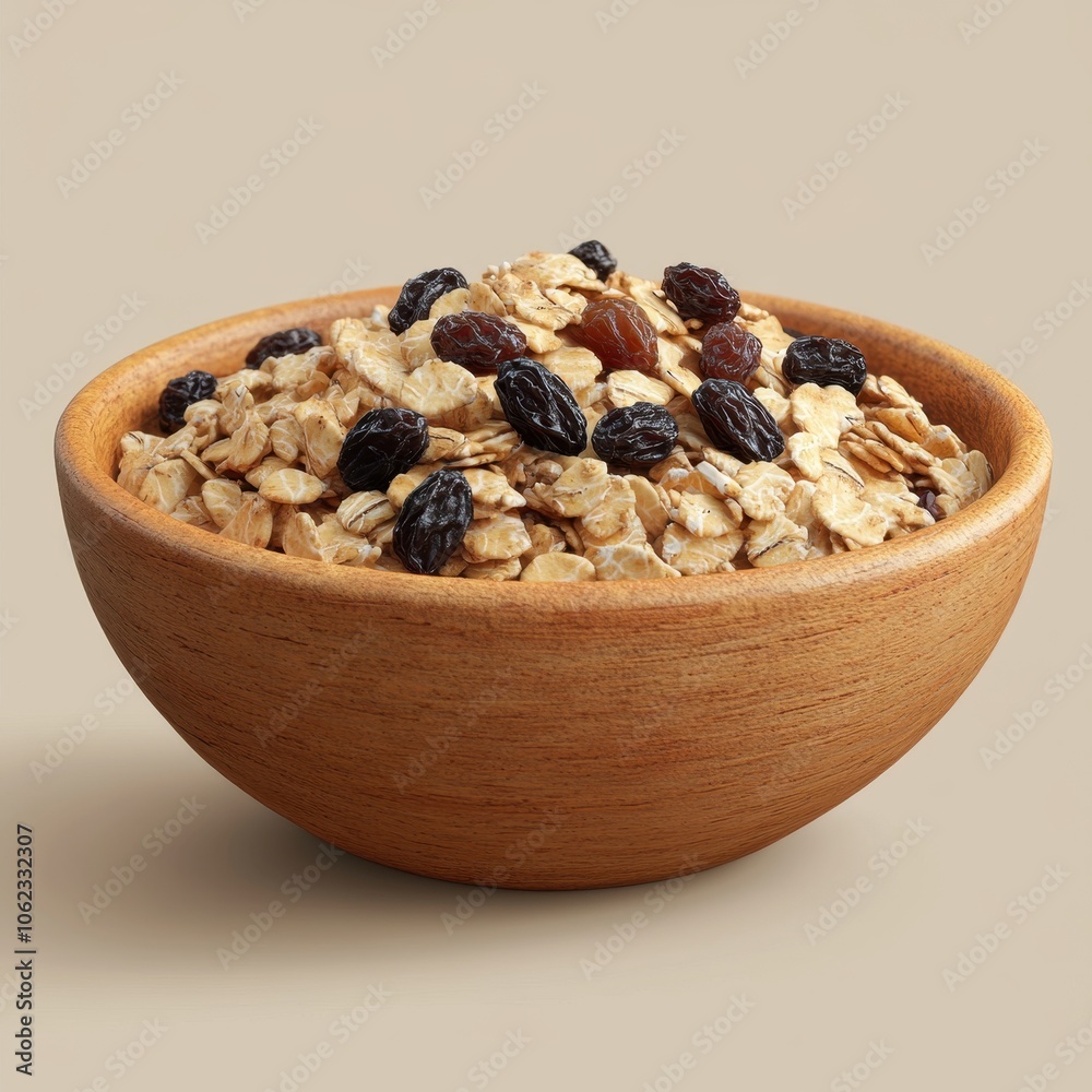 Healthy Granola with Dried Fruit in a Wooden Bowl Healthy Granola with Dried Fruit in a Wooden Bowl