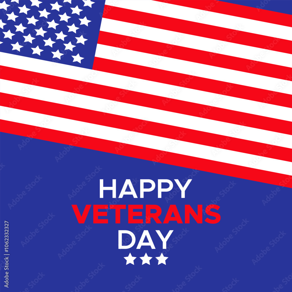 Happy Veterans Day Text United States Flag Poster Banner Template Design for Celebration Veteran Holiday on November