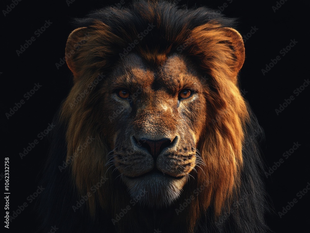 A powerful lion with a regal mane, captured in a cinematic style against a transparent background. Its piercing gaze evokes majesty and strength. A powerful lion with a regal mane, captured in a cinematic style against a transparent background. Its piercing gaze evokes majesty and strength.