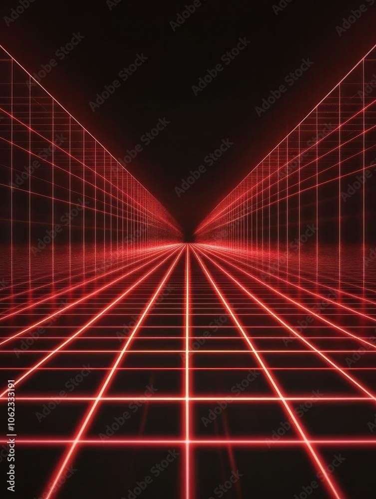 Naklejka premium Abstract depiction of red laser light effects creating a grid pattern against a dark background.