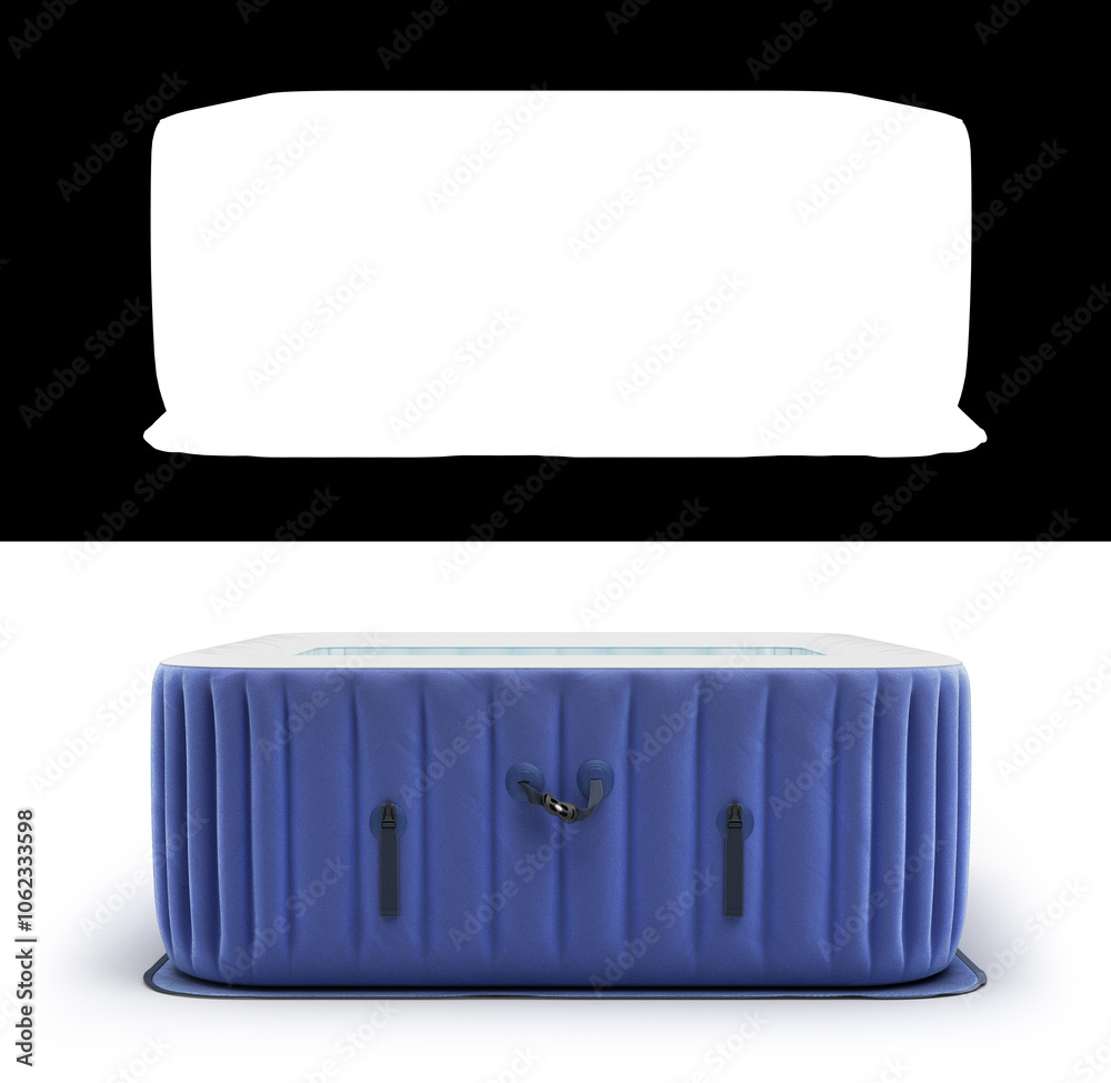 New open blue portable outdoor swimming pool front view 3d render on white with alpha
