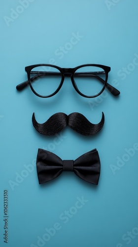 Minimalist Design of Glasses, Moustache, and Bowtie Concept