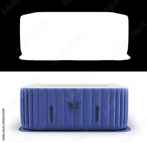 New open blue portable outdoor swimming pool front view 3d render on white with alpha
