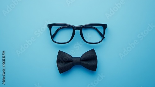 Minimalist Design of Glasses, Moustache, and Bowtie Concept