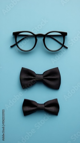 Minimalist Design of Glasses, Moustache, and Bowtie Concept