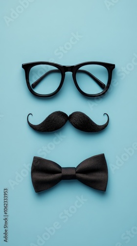 Minimalist Design of Glasses, Moustache, and Bowtie Concept