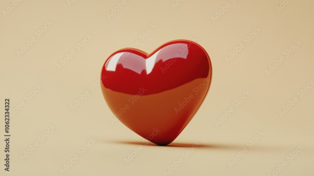 Glossy red heart on a beige background Glossy red heart on a beige background