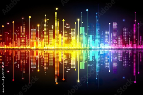 Colorful equalizer wallpaper of a night city skyline