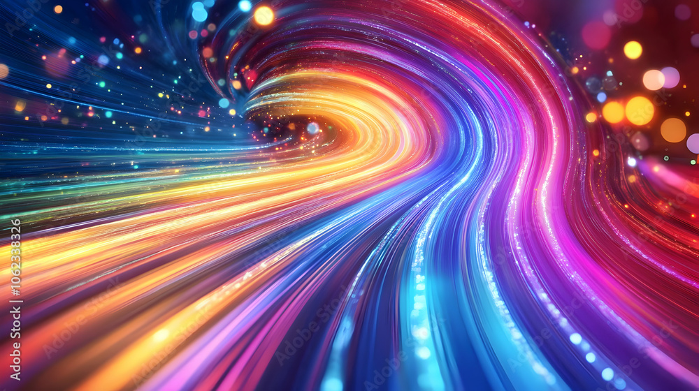 Fototapeta premium A swirling vortex of vibrant neon colors, including shades of blue, pink, orange, and purple, creating a sense of motion and energy.