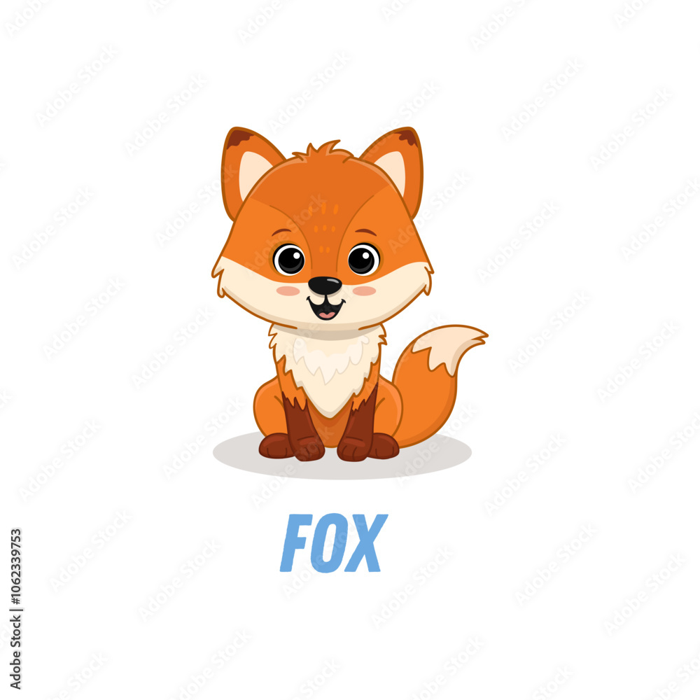 Cute fox isolated on white background. Cartoon character, fox cub. Vector illustration Cute fox isolated on white background. Cartoon character, fox cub. Vector illustration