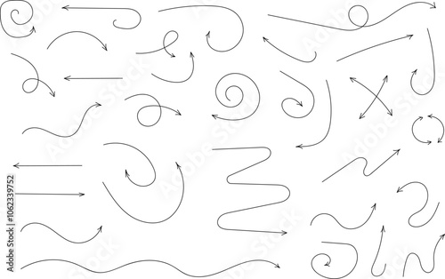Grunge Sketch Handmade Watercolor Doodle Vector Arrow Set. Creative vector illustration of black hand drawn arrows set isolated on background.