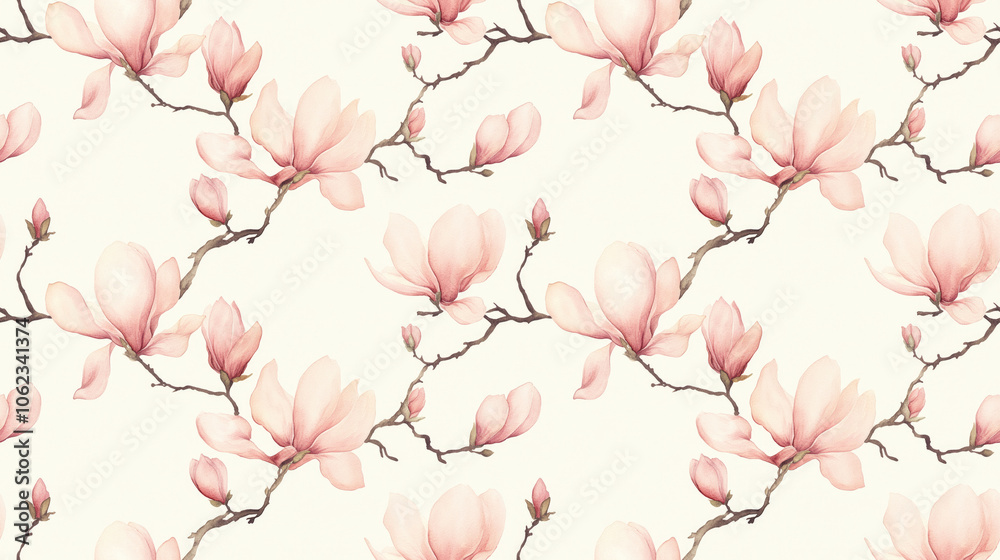 Seamless pattern featuring a delicate hand painted watercolor floral design with magnolia blossoms perfect for fabric and wallpaper Seamless pattern featuring a delicate hand painted watercolor floral design with magnolia blossoms perfect for fabric and wallpaper