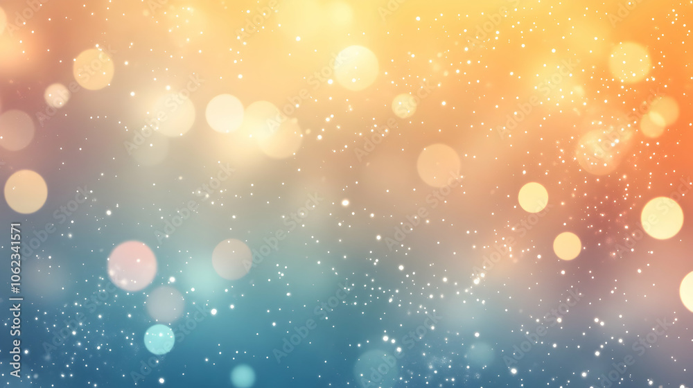 A soft pastel bokeh effect with golden light orbs blending into a blue gradient, creating a magical and festive aesthetic.