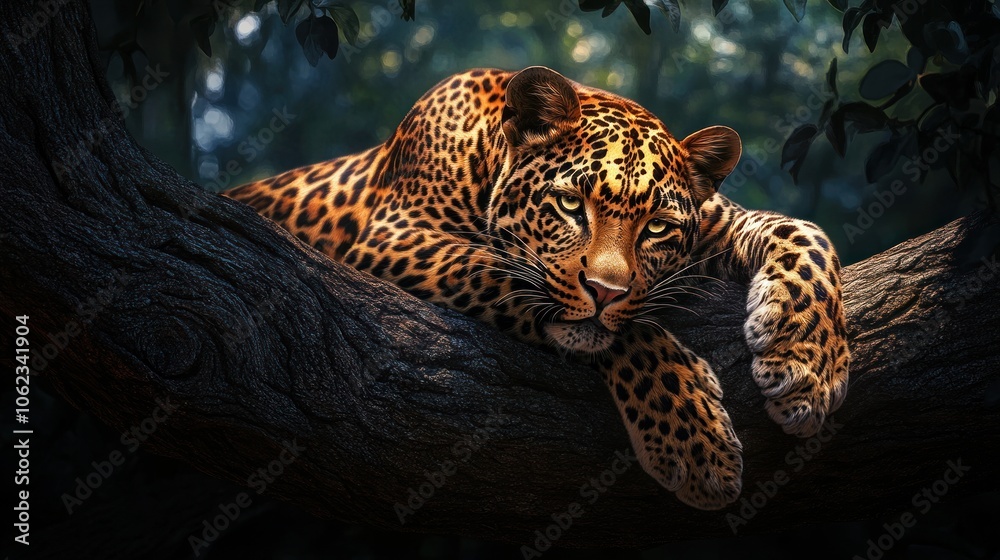 Leopard Resting on a Tree Branch Leopard Resting on a Tree Branch