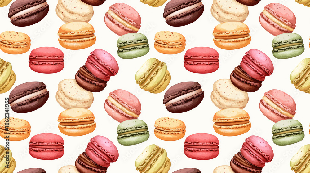 Fototapeta premium Seamless pattern of colorful French macarons perfect for textile design and culinary illustrations