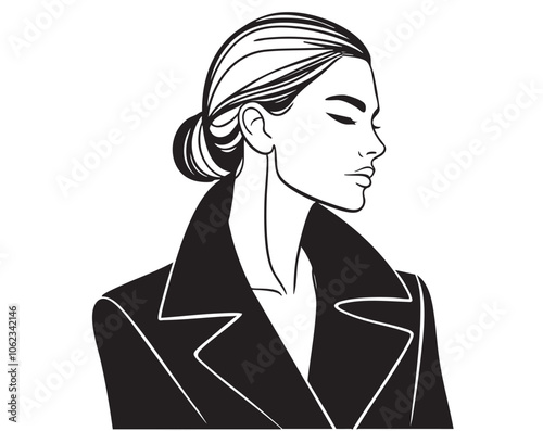 Conceived woman in black jacket, sketch