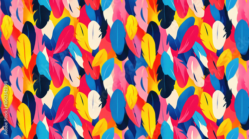 Colorful seamless pattern featuring abstract parrot feathers ideal for textile design or digital wallpaper