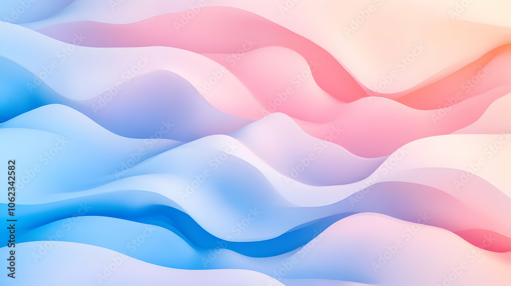 Fototapeta premium Abstract waves of soft pink and light blue intertwine, creating a smooth and fluid background with a sense of motion. 
