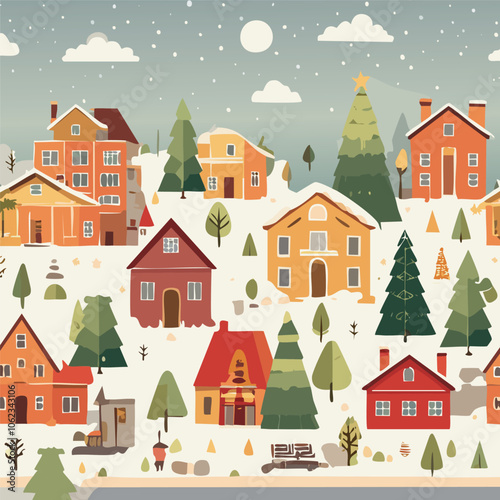 Flat illustration of christmas village 