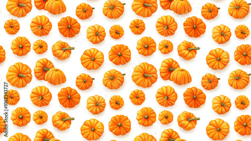 Seamless pattern of vibrant pumpkins scattered on a crisp white backdrop ideal for agricultural and culinary projects seasonal decor photo