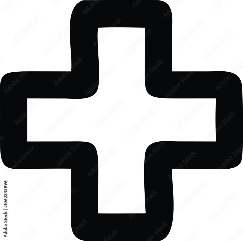 Fototapeta premium A bold Black Medical Cross Symbol on a White Background