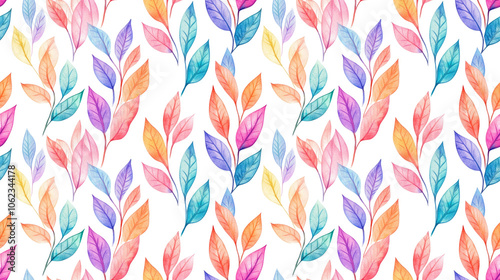 Hand drawn watercolor seamless pattern of colorful leaves creating a decorative frame border suitable for postcard and banner design