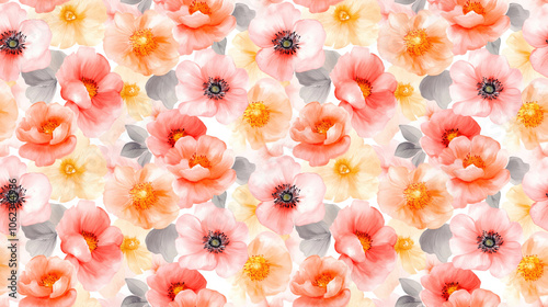 Seamless pattern of beautiful watercolor flowers perfect for wallpaper or fabric design