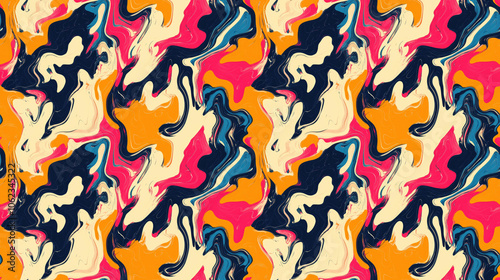 Vibrant seamless abstract pattern featuring dynamic shapes and colors ideal for textile design and graphic backgrounds