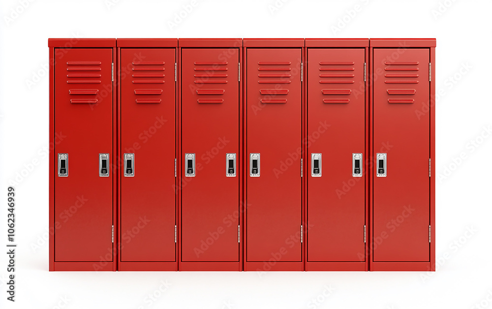Red school lockers on a white background, no people or shadows Red school lockers on a white background, no people or shadows